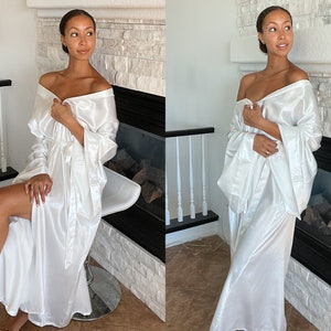 Long Satin Bridal Robe, Wedding Robe, Long Silk Robe, Bridal Robe, White Silk Robe