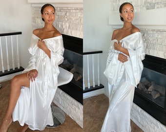 Long Satin Bridal Robe, Wedding Robe, Long Silk Robe, Bridal Robe, White Silk Robe