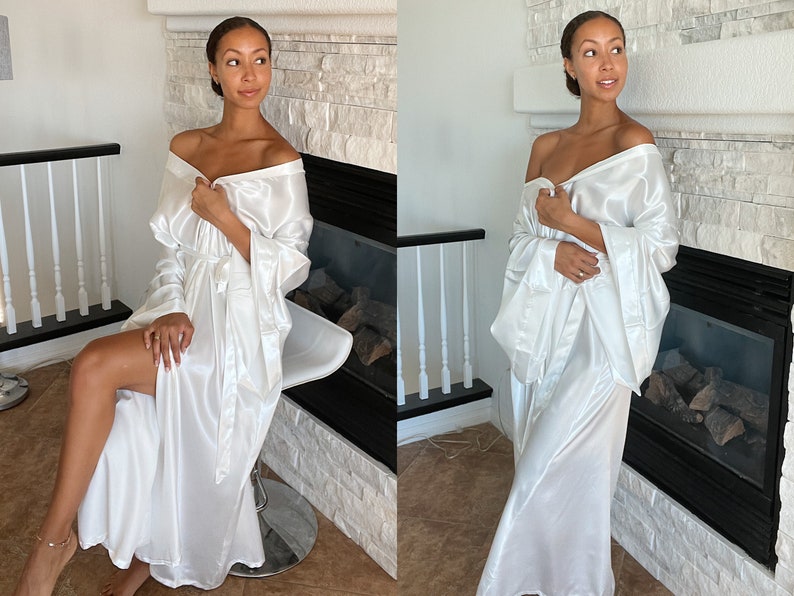 Long Satin Bridal Robe, Wedding Robe, Long Silk Robe, Bridal Robe, White Silk Robe