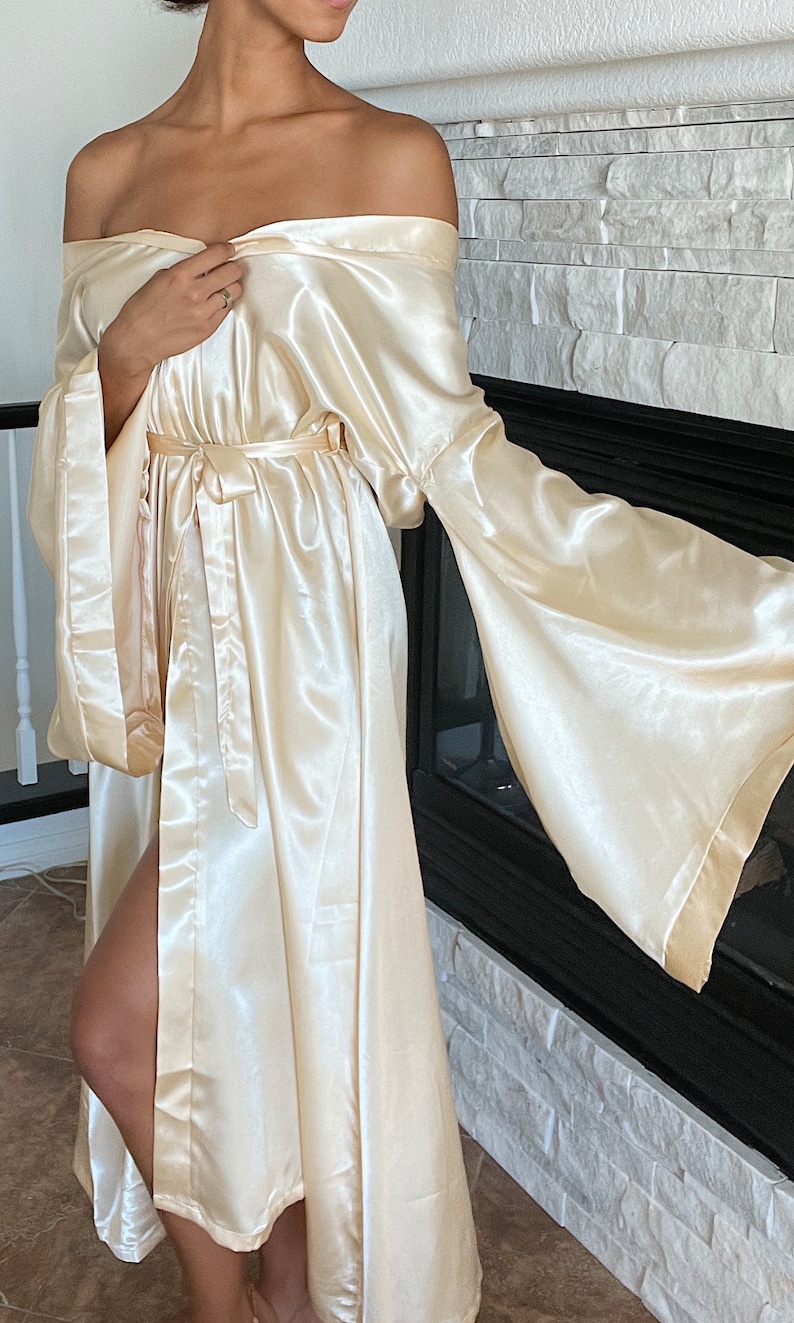 Long Satin Bridal Robe Wedding Robe Long Silk Robe Bridal Etsy