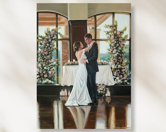 Custom Wedding Portrait Painting from Photo, Hand Painted Couple Canvas Artwork