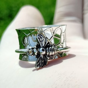 Spinner Ring, Bee Spinner Ring, Honey Bee Spinner Ring, 925 Sterling Silver, Mother Gift, Wedding gift, Friend gift, Love Gift, Handmade