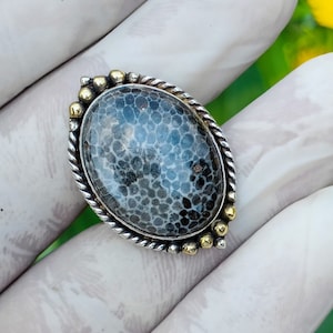 Handmade Fossil Coral Ring: Sterling Silver Adjustable Band