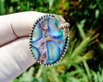 Abalone Shell Ring, Sterling Silver Plated, Handmade Designer Ring