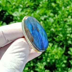 Handmade Oval Labradorite Ring: 18K Gold Plated, Adjustable