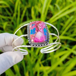 Sterling Silver Spiny Oyster Turquoise Cuff Bracelet - Adjustable