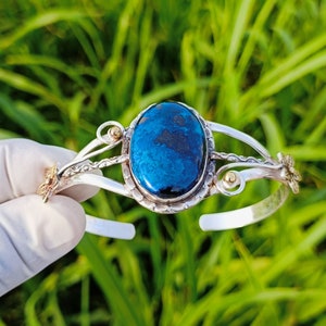 Handmade Chrysocolla Cuff Bracelet: 925 Sterling Silver Bangle