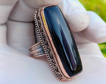 Black onyx Ring, Onyx Copper Ring, Vintage jewellery, Handmade Jewellery, Mother gift, girlfriend gift, Anniversary Gift, wedding gift her