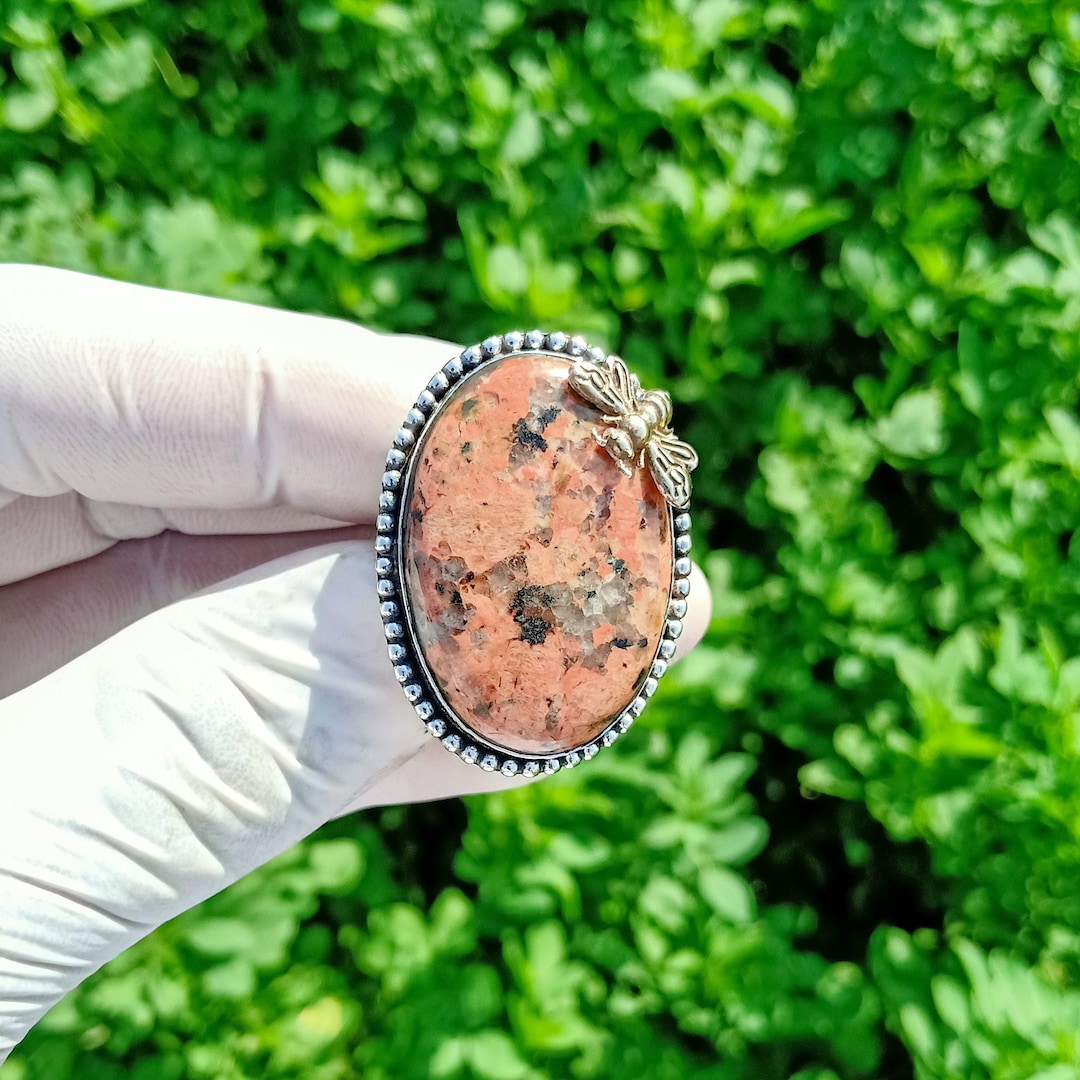 Natural Poppy Jasper, Poppy Jasper Ring, 925 Starling Silver Plated