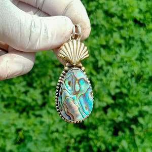 Pendentif coquillage ormeau : bijoux faits main en laiton plaqué argent sterling 925