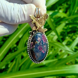 Ruby Zoisite Pendant: Sterling Silver Eagle, Handmade Gemstone Jewelry