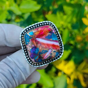 Handmade Pink Spiny Oyster Turquoise Ring: Artisan Silver Stone