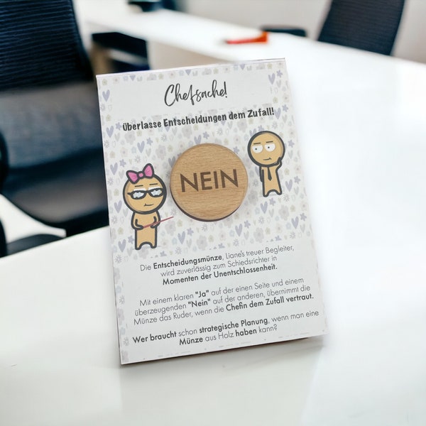 Entscheidungsmünze aus Holz in Kraftpapier Umschlag: Geschenk für Führungskräfte, Manager, Boss, Chef oder Chefin, oder Geschenk für Kollege