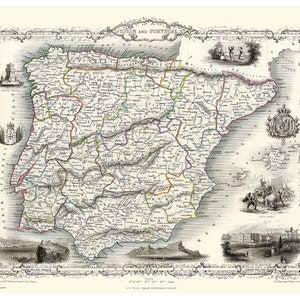Spain & Portugal  Map 1851  John Tallis 1000 piece jigsaw puzzle 690mm x 480mm
