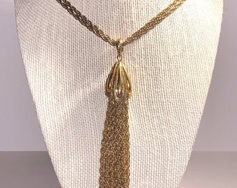 D’orlan Double Chain Gold Tone Tassel Necklace