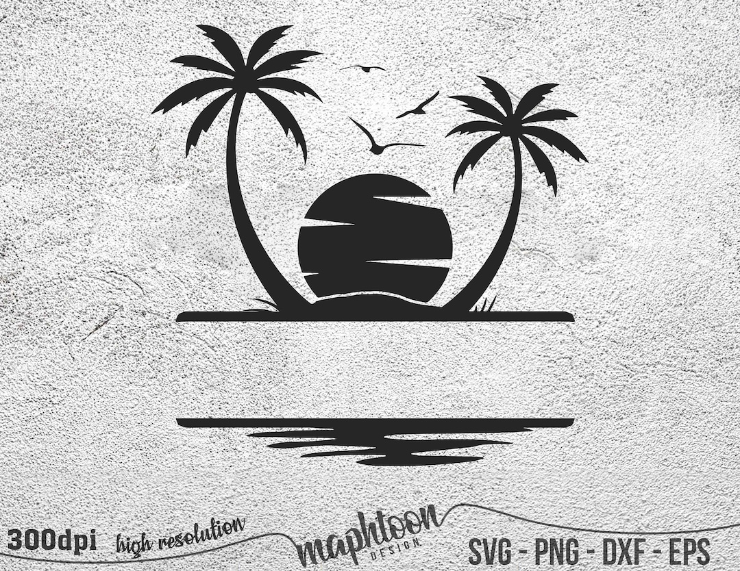 Palm Tree Split Frame SVG Cut File, Silhouette, Ocean Waves, Beach ...