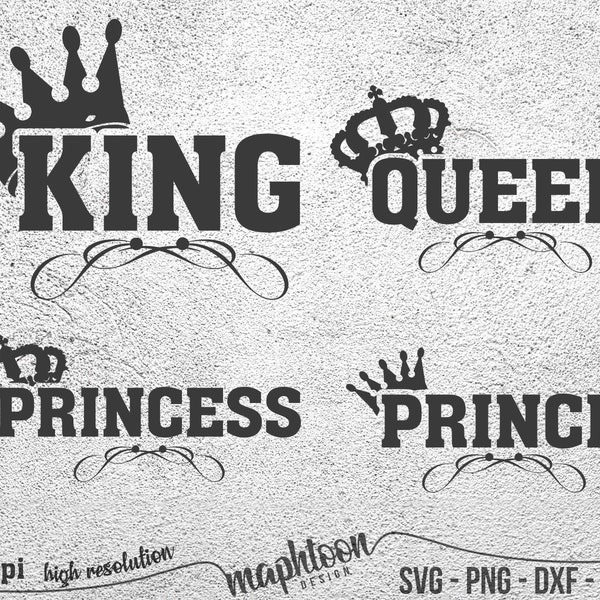 King Queen Prince Princess Crown SVG | | SVG de la famille royale | Crown SVG Téléchargement instantané du fichier Svg | Télécharger pour Cricut | Png Dxf Eps
