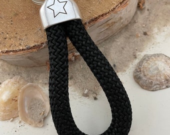 Schlüsselanhänger aus Segelseil versilberte Kappe mit Stern