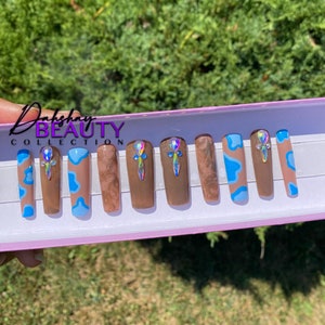 Brown Swirl Press On Nails | Reusable Nails | Luxury Press On Nails | Handmade Nails | Brown Nails | Rhinestone Nails | Spring Nails
