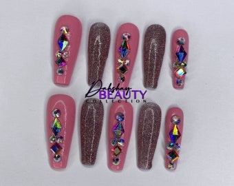 Barbie Girl Press On Nail Set | Soft Pink Nails | Bling Nails