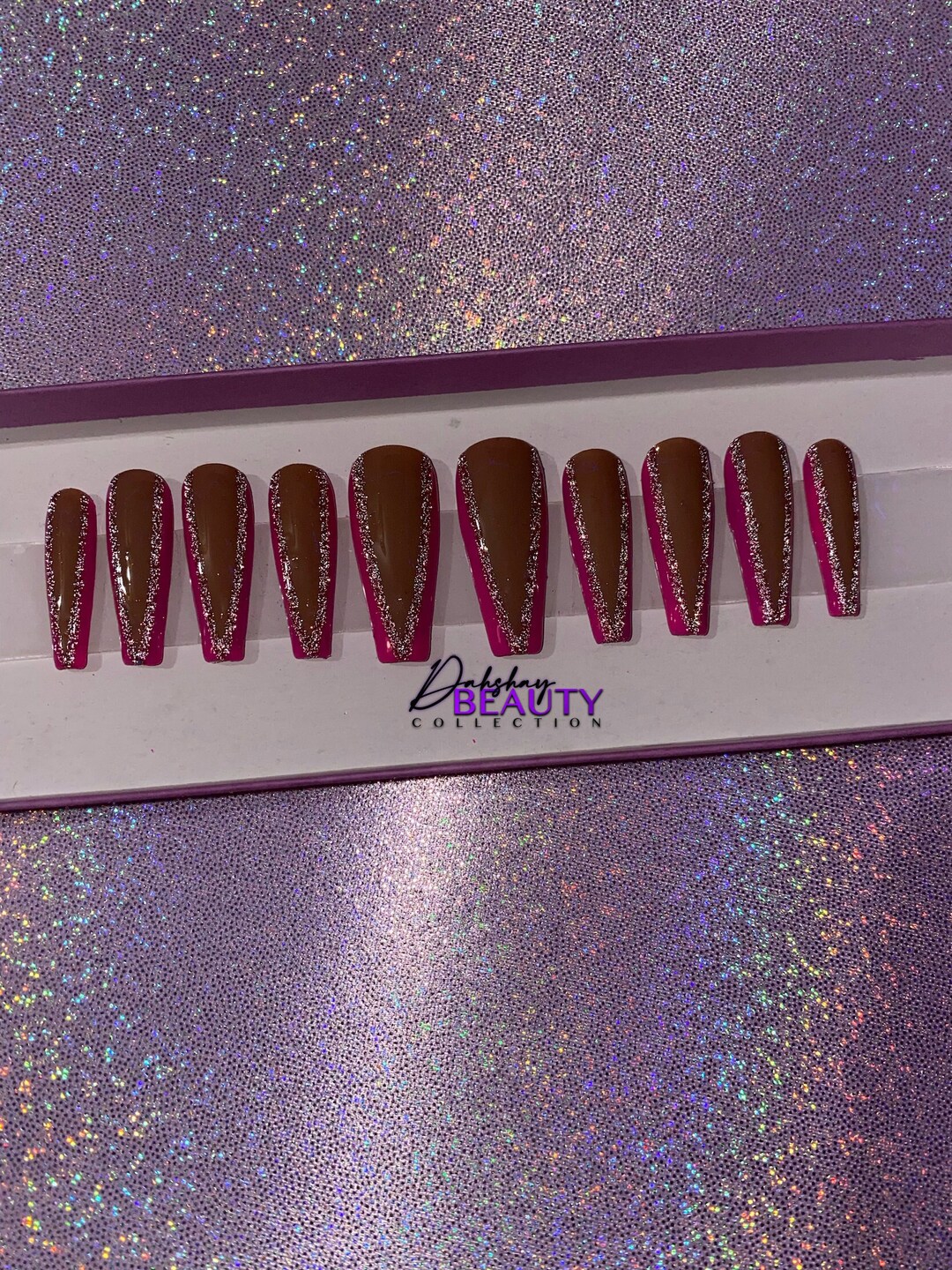 Glitter French Tip Press on Nails Reusable Press on Nails Black Owned Nails Coffin Nails