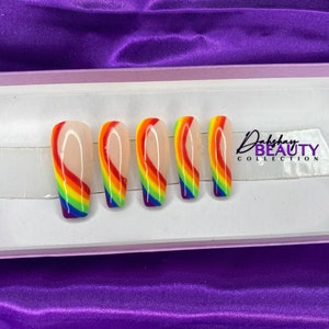 Rainbow Swirl Press On Nail Set | Pride Nails | Fake Nails | Luxury Press On Nails | Hand Painted nails | Colorful Nails | Coffin Nails