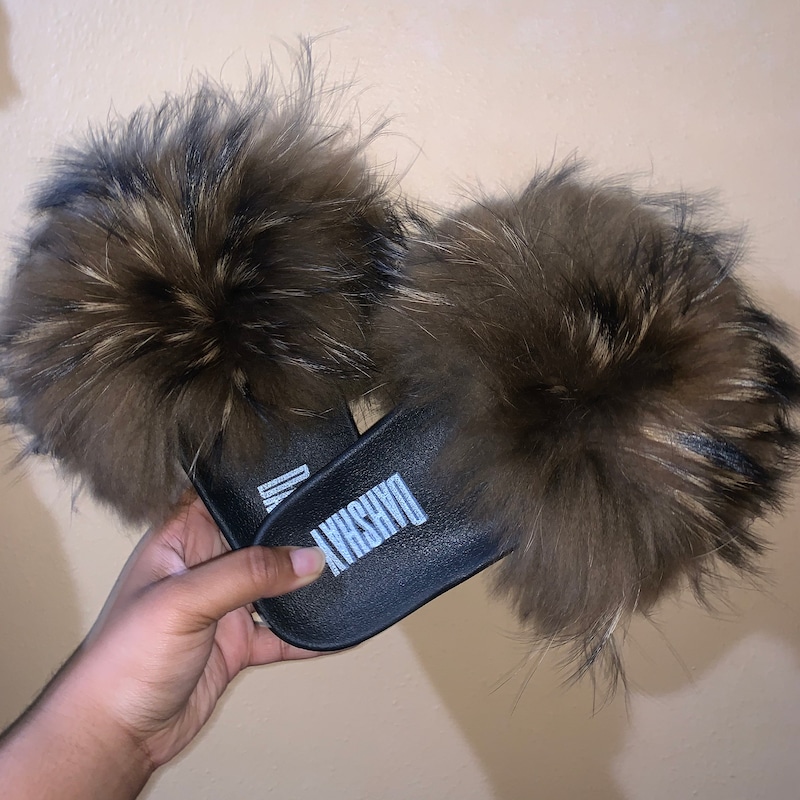 fur leather slides