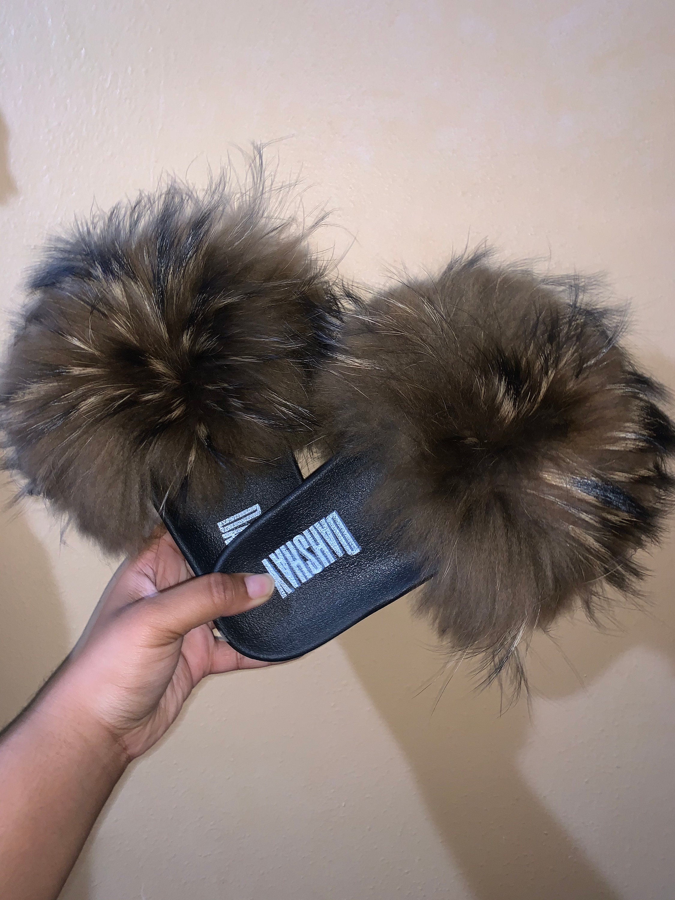 Brown Fur Slides - Etsy