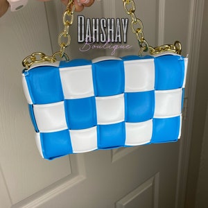 Blue & White Shoulder Bag | Checkers Bag | Evening Bag | Wedding Accessories | Crossbody Bag For Women | Clutch Purse | Graffiti Bag