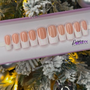 Snowflake Magic Press On Nail Set | Glitter French Tip | White Christmas Nails | Luxury Press On Nails