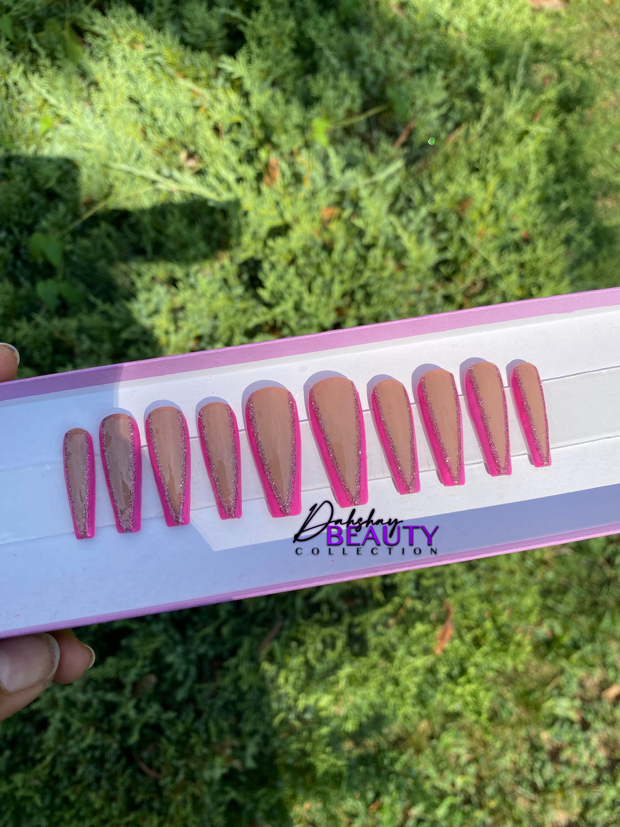 Glitter French Tip Press on Nails Reusable Press on Nails Black Owned