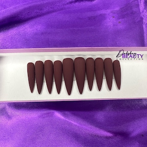 Wine Red Fall Press On Nail Set | Burnt Burgundy Press On Nails | Stiletto Nails | Extra Long Nails | Acrylic nails | Simple Press On Nails