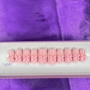 Babydoll Press On Nail Set | Baby Pink Nails | Pink Nails with Bow | Press On Nails with Nail Charms | Pink French Tip Nails | 3D nails
