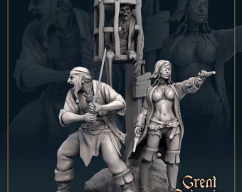 Sibling Pirates | Great Grimoire | 3d Printed Resin Miniature | Mini | Fantasy | Dungeons & Dragons | Pathfinder | RPG | Tabletop Gaming