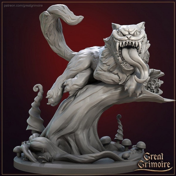 Gato de Cheshire | Grande Grimório | Miniatura de resina impressa em 3D | Miniatura | Fantasia | Dungeons & Dragons | Pathfinder | RPG | Jogos de Mesa