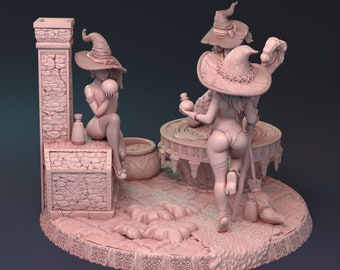 Mysterious Witchcraft of Lionila - Trio, 32mm & 75mm, SFW/NSFW | 42studio | 3d Printed Resin Miniature | Fantasy | Kit | Paintable Model