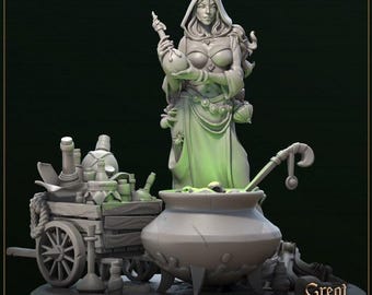 Lady Naya of the Bottomless Cauldron by Great Grimoire | 3d Printed Resin Fantasy Miniature | Dungeons & Dragons | Pathfinder