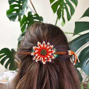 Huichol Hair Accessory Indigenous Beaded Barrette, Handmade Huichol Hair Clip  main image 4