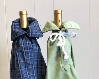 2 wine bags, unique gift wrap, up cycled  (012)