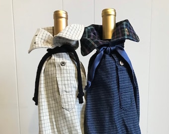 2 wine bags, unique gift wrap, up cycled  (011)