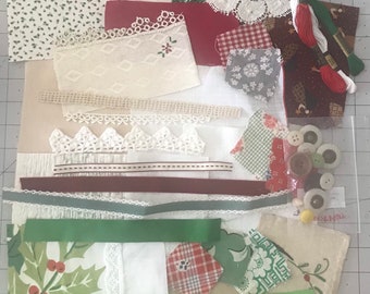Slow stitch creativity kit, Christmas, nearly all vintage