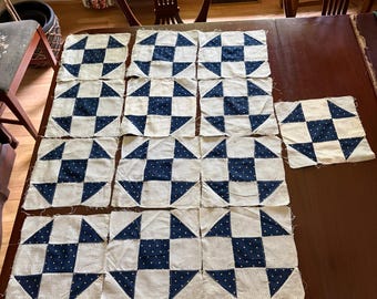 Quilt blocks, vintage blue and white