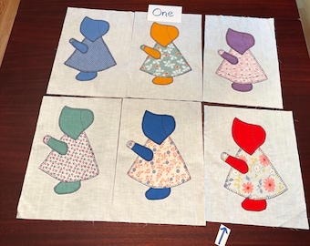 Sun Bonnet Sue vintage blocks, 5 sets of 6 each