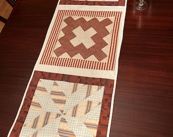 vintage quilt block table runner, autumn colors