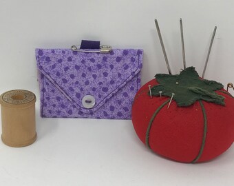 Tiny envelope Needle case brooch in purple