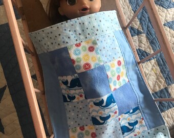 Blue doll quilt, flannel