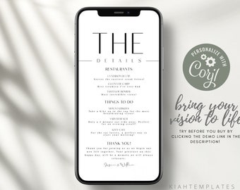 Minimalist Wedding Weekend Itinerary Digital Template, Editable Minimal Wedding Schedule Text Evite, Wedding Weekend Party DIY Timeline, KA1