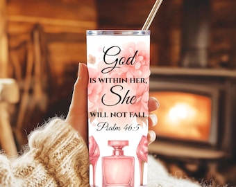 Psalm 46:5 Christian Tumbler | Floral Stainless Steel Cup (20oz)