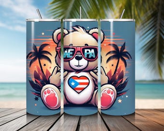 Puerto Rico Tumbler Wrap: Osito Bear Wepa! PNG (Digital Download)