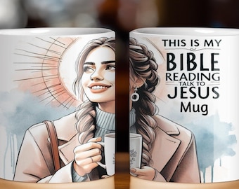 Inspirational Christian Mug Wrap: Bible Reading Design (PNG)
